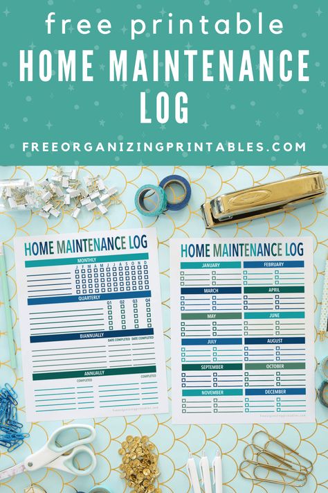 This free home maintenance checklist printable set will help you manage your most important home tasks that need to be completed throughout the year. Always know when you completed your maintenance tasks last and what you need to accomplish next! | #homemaintenance #homemaintenancechecklist #freeprintable #freeprintables Home Maintenance Schedule Printables, Home Maintenance Binder Free Printables, Home Maintenance Checklist Printables, House Maintenance Checklist, Home Management Binder Free Printables, Free Organizing Printables, Driveway Sealing, Organizing Printables, Free Printables Organization