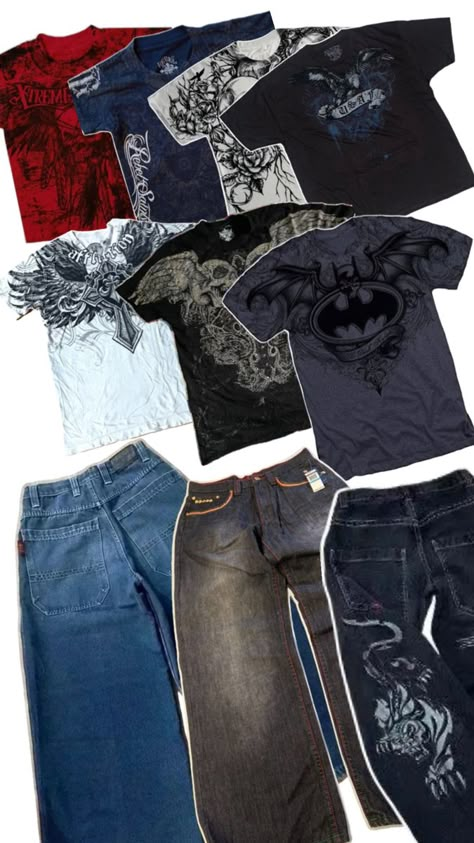 Jnco Jeans Outfit 90s, Affliction Clothing Outfit, Skater Fits Men, 2000s Mens Outfits, Baggy Clothes Outfit 90s, Jnco Jeans Outfit, Men Baggy Outfit, 2000s Skater Fashion, 2000s Baggy Jeans