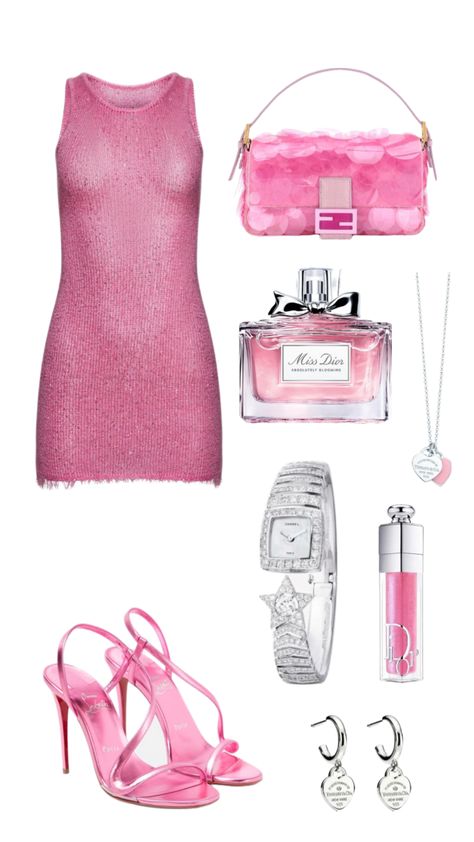 pink nye outfit #nye #outfitinspo #astaresort #fendi #fendibaguette #dior #christiandior #missdiorperfume #christianlouboutins #diorbeauty #tiffanyandco #tiffanyjewellery 13 Going On 30 Outfits, Cute Y2k Outfits, Fendi Pink, Barbie Pink Dress, New Year’s Eve Outfit, Extra Outfits, 30 Outfits, Dior Dress, Birthday Fits