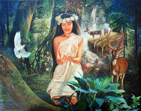 Maria Makiling is a diwata or lambana (goddess, fairy or forest nymph) Maria Makiling is the guardian spirit of the Mount Makiling,responsible for protecting its bounty and thus, is also a benefactor for the townspeople who depend on the mountain's resources. Philippines Mythology Goddesses, Maria Makiling, Philippine Mythology, Filipino Tattoos, Filipino Art, Guardian Spirit, Philippine Art, Philippines Culture, Filipino Culture