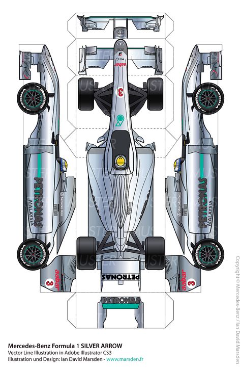 Original illustration from Mercedes-Benz Racing F1 Paper Template, Paper Cars, Car Template, Car Papercraft, Paper Airplane Models, Paper Model Car, Cardboard Car, Paper Car, F1 Art