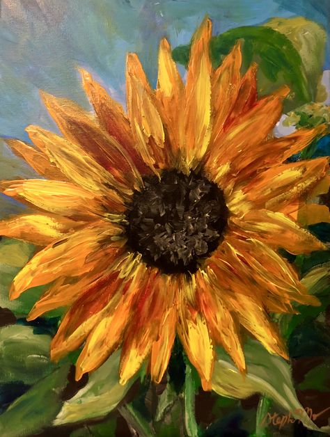 Painting Of A Sunflower, Acrylic Painted Sunflowers, Sun Flower Acrylic Painting, Sun Flowers Paintings, Sunflowers To Paint, Sunflower Painting Acrylic Canvases, Sunflower Painting Ideas, Sunflowers Acrylic Painting, Acrylic Sunflower Painting