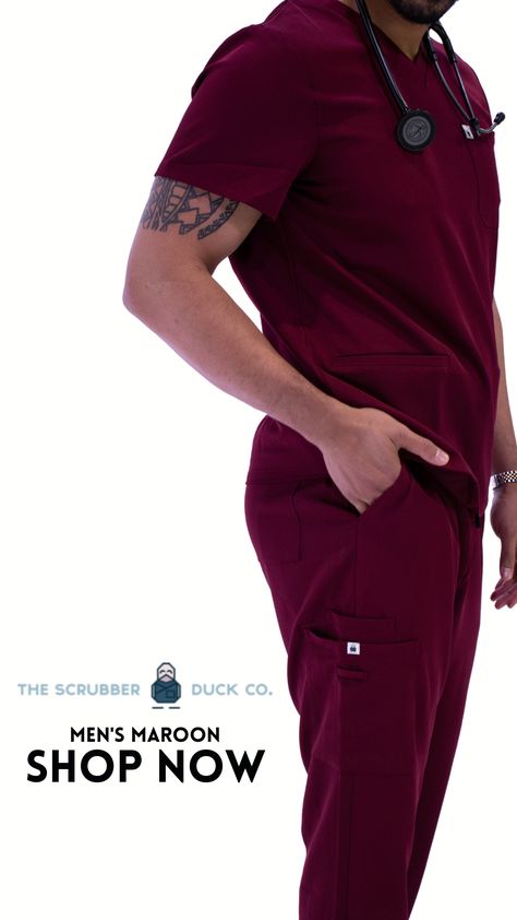 Men’s Scrubs, Maroon Scrubs, Medical Scrubs Men, Burgundy Scrubs, Doctor Scrubs, Maroon Colour, Corporate Uniforms, Scrubs Uniform, Mens Scrubs