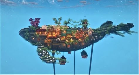 Minecraft Aquarium Ideas, Minecraft Underwater, Flying Whale, Minecraft Kingdom, Minecraft Statues, Underwater House, Minecraft House Plans, Bangunan Minecraft, Minecraft Farm