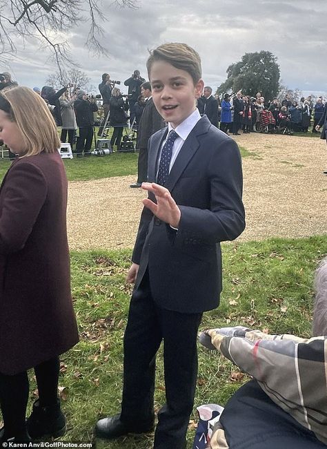 Prince George was all smiles as he greeted the public outside the church Prince George 2023, Prince George Of Wales, Prince George 2024, Sandringham Christmas, Princess George, Prince Archie, George Kids, Long Green Coat, Doria Ragland