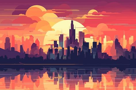 City Skyline Art, City Vector, Flat Vector Illustration, Sunset City, Exhibition Booth Design, City Illustration, Skyline Art, Vector Art Illustration, Cool Wallpapers Art