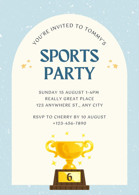 Gold Blue Hand-Drawn Sports Party Kids Birthday Invitation Kids Birthday Invitation Template, Kids Sports Party, Kids Birthday Invitation, Free Invitation Templates, Sports Party, Sports Themed Party, Birthday Invitation Template, Birthday Invitations Kids, Blue Hand