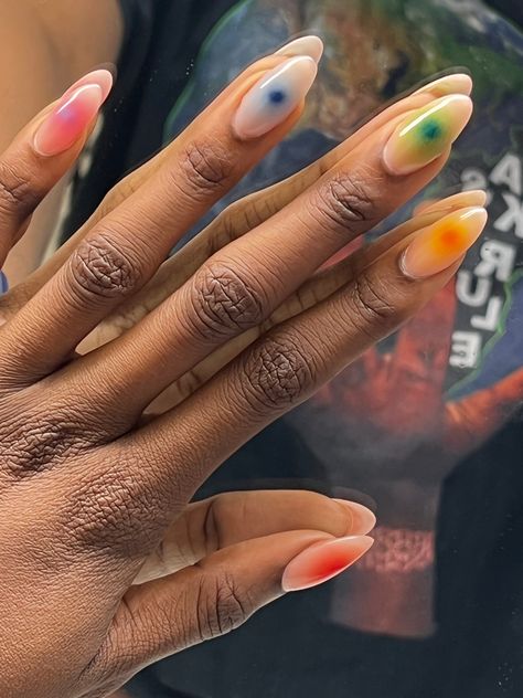 Colorful Aesthetic Nails, Aura Nails Different Colors, Multicolored Aura Nails, Aura Nails Natural, Multi Color Aura Nails, Pride Nails Aesthetic, Multicolor Aura Nails, Aura Nails Multicolor, Aura Nails Blooming Gel