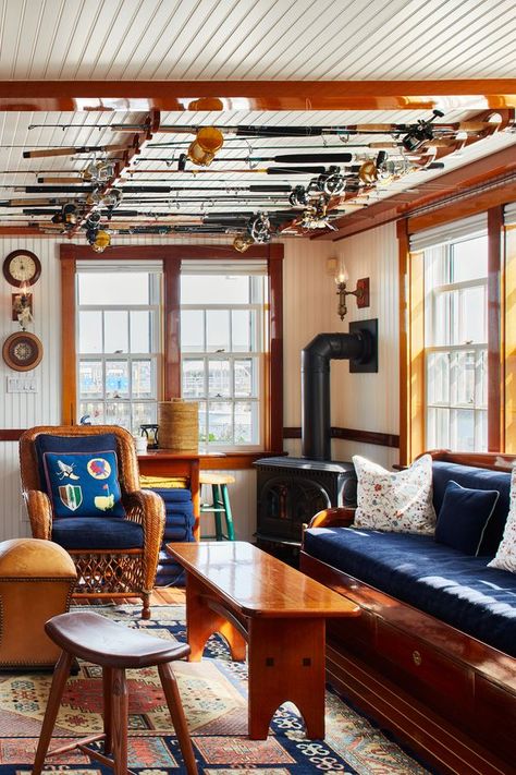 These Nantucket Cottages Are as Small as 350 Square Feet. They Sell for Millions. - WSJ Fishermans Cottage Interiors, Nantucket Style Interior, Fishing Cabin Interior, Fisherman House Interior, Nantucket Aesthetic Interior, Fisherman Shack, Seaside Cottage Aesthetic, Lake Cottage Interiors, Nantucket Cottage Interiors