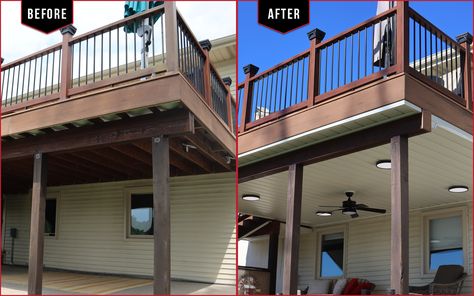 Spa Under Deck, Underdeck Patio Ideas Diy, Under Deck Bar Ideas, Oasis America, Deck With Patio Underneath, Under Deck Patio Ideas, Under Deck Landscaping, Deck Oasis, Deck Drainage System