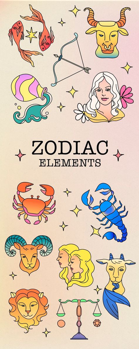 Zodiac Signs Tarot Cards, Zodiac Signs Illustration, Horoscope Elements, Black And White Doodles, Horoscope Illustration, Zodiac Sign Illustration, Pony Gold, Illustration Elements, Zodiac Cards