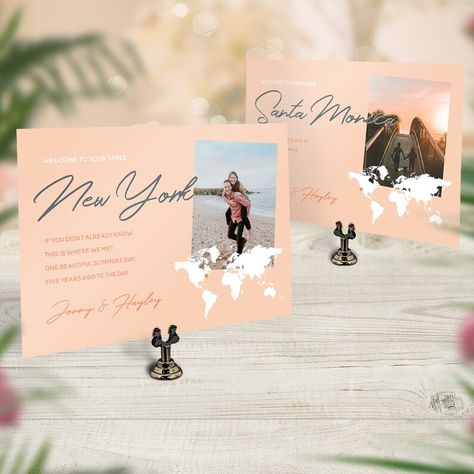 Custom Photo Travel Table Name, City Table Names, Travel Wedding Cards Numbers, Favourites Places, Travelled Together, Our Story Map - Etsy Italia Table Stationary, 75 Birthday, Photo Centerpieces, Pub Wedding, Boda Ideas, Wedding Place Names, Wedding Adventure, Wedding Table Names, Table Name