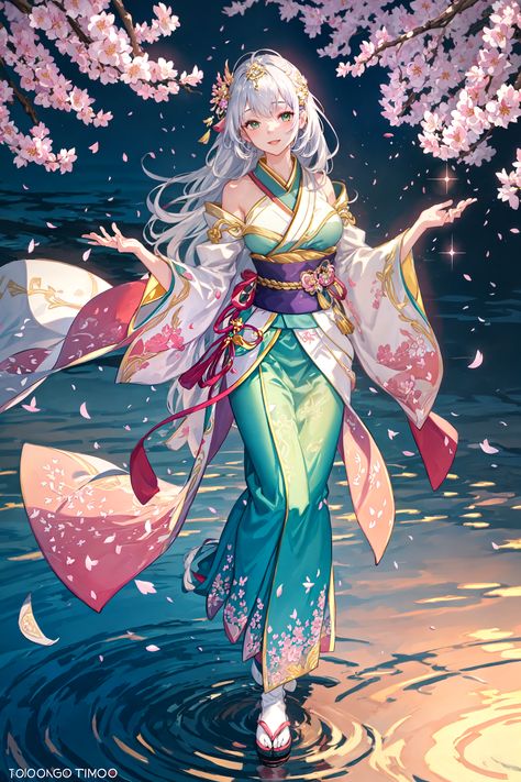 Dress Animation, Kimono Drawing, Sakura Fashion, Enchanted Characters, Purple Kimono, Persona Anime, Flower Kimono, Anime Kimono, Ancient Chinese Art