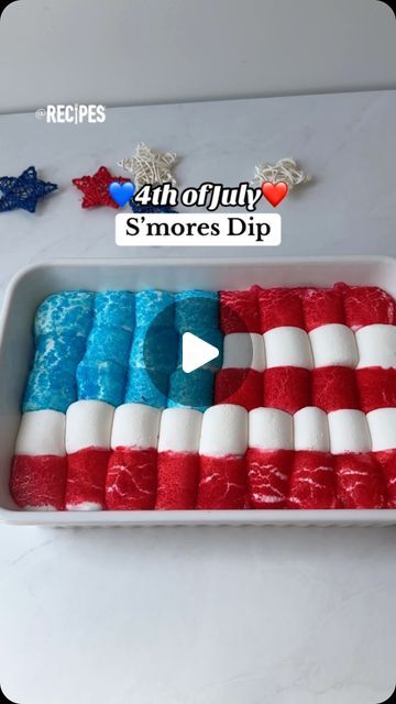 4th Of July Smores Dessert, S’mores Dip July 4th, Smores Dip Recipe 4th Of July, 4th Of July Marshmallow Dessert, Fourth Of July Marshmallows, Foods To Make For Fourth Of July, Fourth Of July S’mores Dip, Fourth Of July Snacks Kids, Patriotic Smores Dip