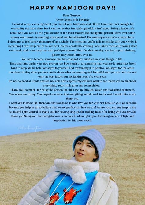 Namjoon Birthday Letter, Rm Birthday Wishes, Namjoon Birthday Wishes, Birthday Wishes For Idol, Namjoon Indigo, Army Letters, Happy 27th Birthday, Bts Journal, Bts Happy Birthday