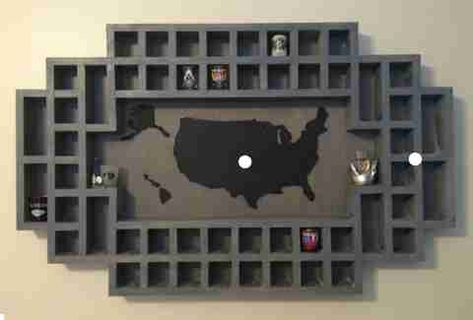 The 9 Coolest Shot Glass Display Ideas - Thrillist Diy Shot Glass Display, Travel Decor Ideas, Shot Glass Display, Map Monde, Display Collections, Shot Glasses Display, Shot Glass Holder, Glasses Display, Mug Display