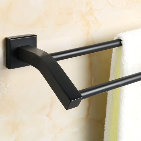 Towel Bars In Bathroom Ideas, Towel Rack Bathroom Hanging Ideas, Towel Racks For Bathroom, Black Bathroom Hardware, Black Towel Bar, Amazon Bathroom, Towel Bar Bathroom, Wall Mounted Towel Holder, Towel Racks & Holders