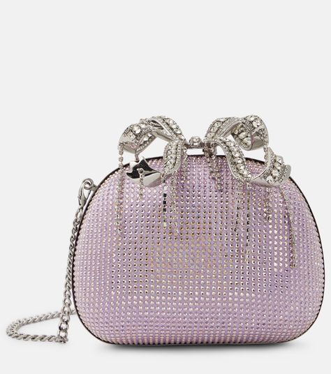 The Bow Embellished Satin Clutch in Purple - Self Portrait | Mytheresa Bright Bag, Rattan Handbags, Satin Clutch, Embellished Clutch, Rhinestone Clutch, Popular Handbags, Transparent Bag, Beaded Handbag, Top Handle Handbags