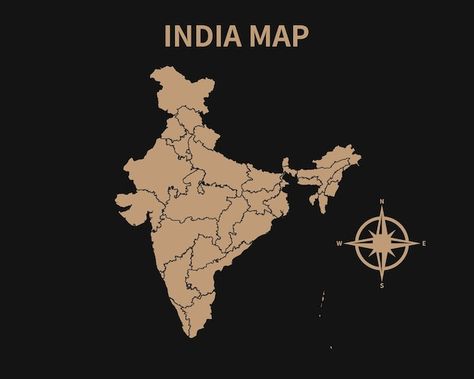 Detailed old vintage map of india with c... | Premium Vector #Freepik #vector #ancient-map #old-map #cartography #continents India Map Aesthetics, Indian Map, Map Of India, Maps Aesthetic, Ancient Map, Lettering Styles Alphabet, Army Images, World Map Wallpaper, Map Outline