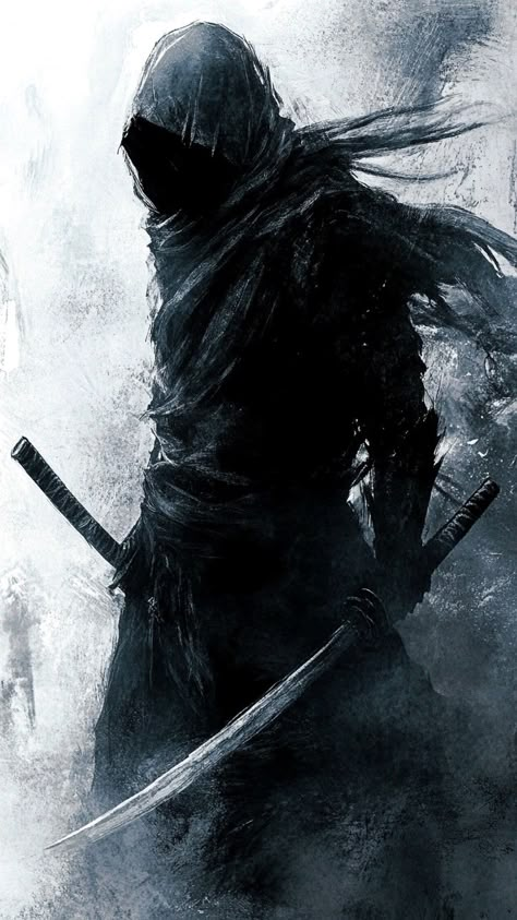 Anime Warrior Wallpaper, Dark Ninja Wallpaper, Dark Samurai Aesthetic, Pfp Samurai, Black Ninja Wallpaper, Black Samurai Art, Assassin Wallpaper, Ninja Artwork, Black Wallpaper For Iphone