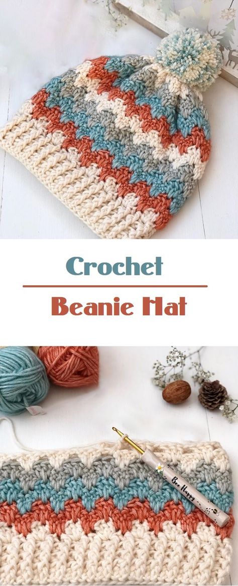 Check out this project for the beautiful crochet beanie hat. Crochet Granny Stitch Hat Pattern, Multi Color Crochet Hat Pattern, Multi Color Crochet Beanie Pattern, Crochet Fox Beanie, Crochet Beanie Multi Color, Crochet Hat Color Combinations, Cute Crochet Beanie Pattern Free, Scrap Yarn Crochet Hat, Beanie Patterns Crochet