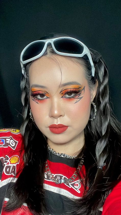 @clara.slays on tiktok and ig Ateez Makeup Inspired, Ateez Makeup, Bouncy Ateez, Graphic Eyeliner Makeup, Ateez Bouncy, Ateez Concert, Makeup Inspired, Graphic Eyeliner, Eyeliner Makeup