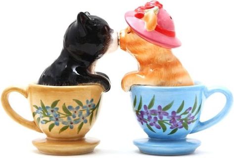 Teacup Kitten, Cute Tea Cups, Teacup Cats, Salt Shaker, Salt And Pepper Set, Salt And Pepper Shaker, Salt And Pepper Shakers, Salt Pepper Shakers, Salt Pepper