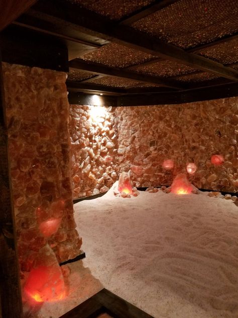 Himalayan Salt Cave, Salt Room Therapy, Salt Cave Spa, Himalayan Salt Room, Cave Design, Spa Style Bathroom, Home Spa Room, Salt Therapy, Pool Shed