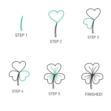 Easy Doodle Step By Step, Clover Sketch, Four Leaf Clover Drawing, Easy Flower Drawings, Flower Drawing Tutorials, Flower Art Drawing, Easy Drawings For Kids, Zentangle Drawings, Small Drawings