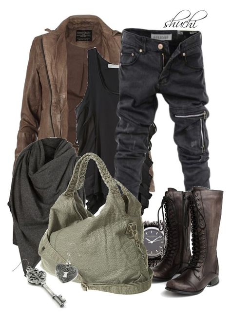 "Post-Apocalypse" by shuchiu ❤ liked on Polyvore featuring AllSaints, Preen, EurÃ¸ Style, Sara Designs, Miz Mooz, denim, brown, brownboots and shawl Post Apocalypse Outfit, Apocalyptic Outfit, Denim Shawl, Post Apocalyptic Outfit, Hunting Outfit, Apocalypse Fashion, Apocalyptic Clothing, Dystopian Fashion, Post Apocalyptic Fashion