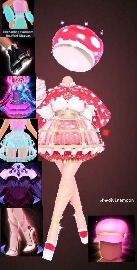 Parasol Outfit Ideas, Mushroom Royale High Outfit, Cute Royal High Outfits Ideas, Royal High Mushroom Outfit, Royal High Elements, Royale High Outfits Mushroom, Light Element Royale High, Fairy Tale Royale High Outfits, Royale High Pageant Themes