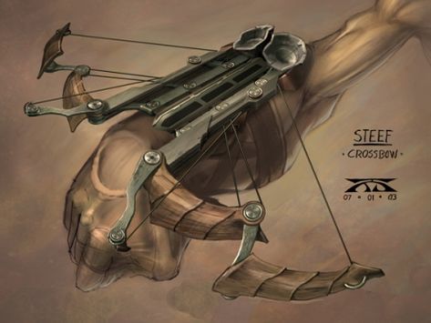 Wrist Crossbow - A shooting apparatus for your gauntlets - Skyrim ... Arm Crossbow, Wrist Crossbow, Hand Crossbow, Assassin's Creed Hidden Blade, Dnd 5e Homebrew, Bow And Arrow, Cool Swords, Dungeons And Dragons Homebrew, Steampunk Art