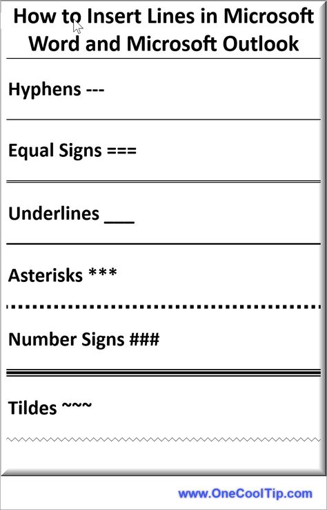 How to Quickly Create Different Types of Lines in Microsoft Word Have you ever wanted to quickly add a line to your document or email, but didn’t want to go through the hassle of finding the right tool or button? https://www.onecooltip.com/2023/09/how-to-quickly-create-different-types.html Please LIKE and SHARE OneCoolTip.com! #Microsoft #Word #MicrosoftWord #Outlook #Autocomplete #ProductivityTips #TechTips #OneCoolTip @OneCoolTip @Microsoft Different Types Of Lines, Word Line, Types Of Lines, Microsoft Excel Tutorial, Speak English Fluently, Life Hacks Computer, Excel Tutorials, Speak English, Tech Tips