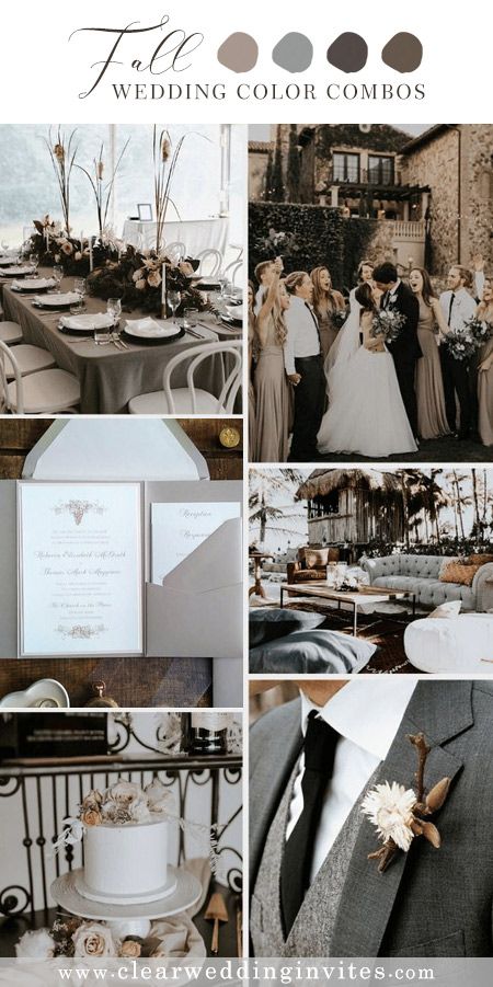 10 Irresistible Fall Wedding Color Combos for Your 2022 Big Day – Clear Wedding Invites Neutral Wedding Color Schemes, Taupe Wedding Colors, Neutral Fall Wedding, Grey Wedding Decor, Fall Wedding Color Ideas, Grey Wedding Theme, Gray Wedding Colors, Taupe Wedding, Fall Wedding Color Schemes