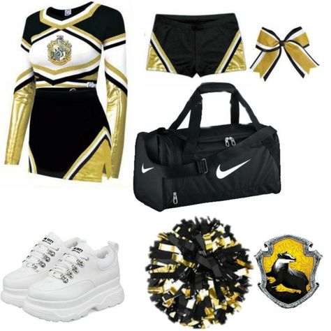 Hufflepuff Cheer Uniform, Hufflepuff Cheerleader Outfit, Hufflepuff Uniform, Hufflepuff Outfit, Slytherin Fashion, Hogwarts Uniform, Stile Harry Potter, Dance Uniforms, Hogwarts Outfits