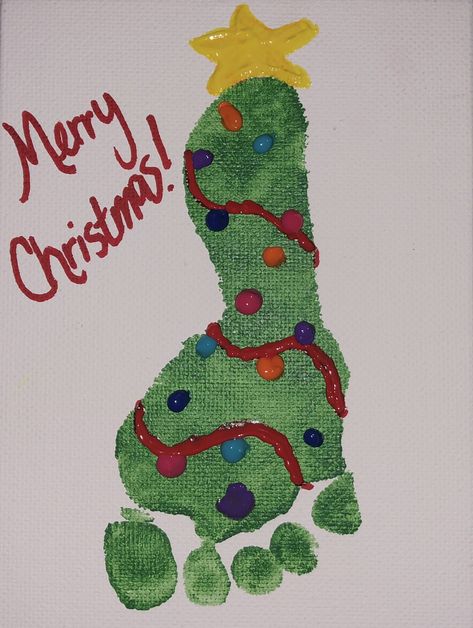 Foot Christmas Tree Craft, Toddler Footprint Art Christmas, Christmas Tree Footprint Craft, Foot Print Christmas Crafts, Holiday Footprint Art, Footprint Christmas Tree, Christmas Tree Footprint, Christmas Tree Footprints, Nicu Crafts