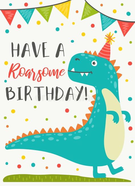 Happy Birthday Wishes Boy, Birthday Wishes For Kids, Birthday Cards For Son, Birthday Illustration, Birthday Cards For Boys, Dino Birthday, Happy Birthday Greeting Card, Personalized Birthday Cards, Dinosaur Kids