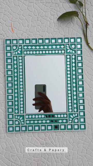 Mosaic Mirror Frame Ideas, Diy Frame Wall Decor, Lippan Art Watch, Lippan Art Ganesha Square, Lippan Art Mirror Square Shape, Lippan Art In Rectangle Shape, Lippan Art Square Design Easy, Rectangle Lippan Art Design, Lippan Art On Rectangle Board