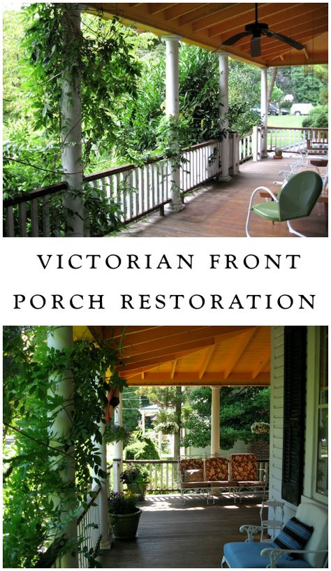 A DIY Victorian house restoration... before we began the front porch remodel, it looked like this. Modern Victorian Front Porch, Art Deco Porch, Victorian Veranda, Victorian Porch Decor, Victorian Porch Ideas, Victorian Front Porch, Dream Porch, Victorian Porch, Porch Remodel