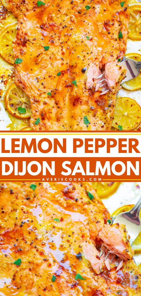 Dijon Salmon, Sheet Pan Salmon, Lemon Pepper Salmon, Pan Salmon, Fish Recipes Healthy, Salmon Dishes, Fast Dinners, Salmon Recipe, Lemon Pepper