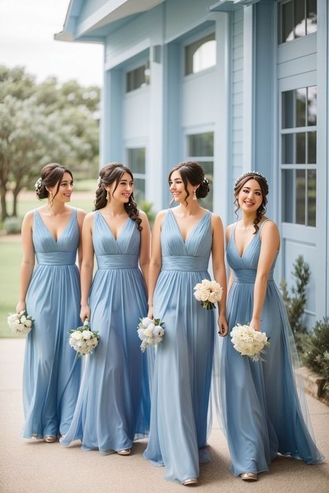 Light Blue Wedding Theme Bridesmaid Dress, Blue Pastel Bridesmaid Dresses, Powder Blue Wedding Theme, Periwinkle Bridesmaid Dress, Powder Blue Bridesmaid, Dinosaur Birthday Ideas, Light Blue Wedding Theme, Wedding With Dusty Blue, Fairytale Wedding Ring