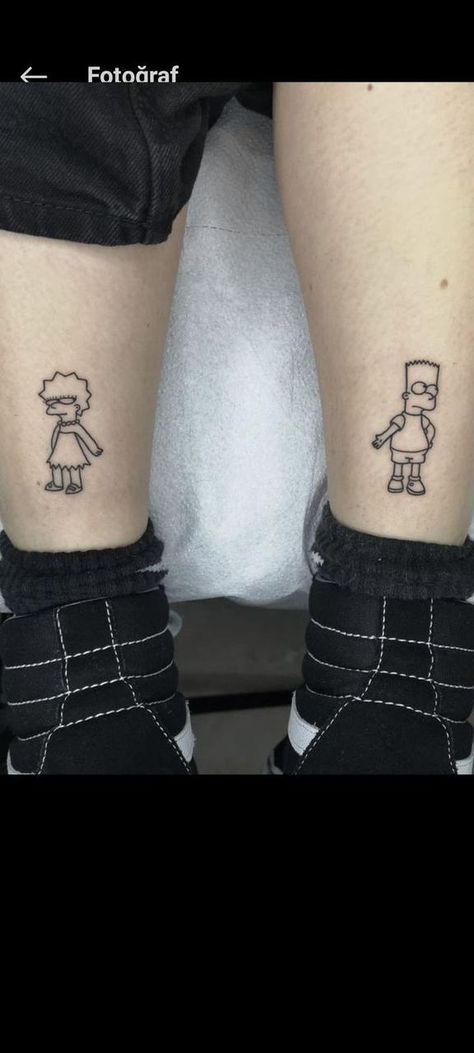 Matching Simpsons Tattoos, Brother Tattoos For 3, Unique Brother Sister Tattoos, Ive Got Your Back Tattoos, Bart And Lisa Simpson Tattoo, Older Brother Younger Sister Tattoos, Matching Sibling Tattoos Brother Sister Simple, Bart And Lisa Tattoo Brother And Sister, Siblings Tattoo For 2 Brother And Sister