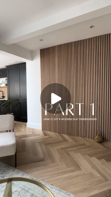 Tv Wall Slat Design, Wood Accent Wall Hidden Door, Hidden Walls Ideas, Secret Slat Door, Office With Slat Wall, Wood Slat Wall Home Office, Slat Wall Wardrobe, Slatted Wall Hidden Door, Wooden Slatted Walls