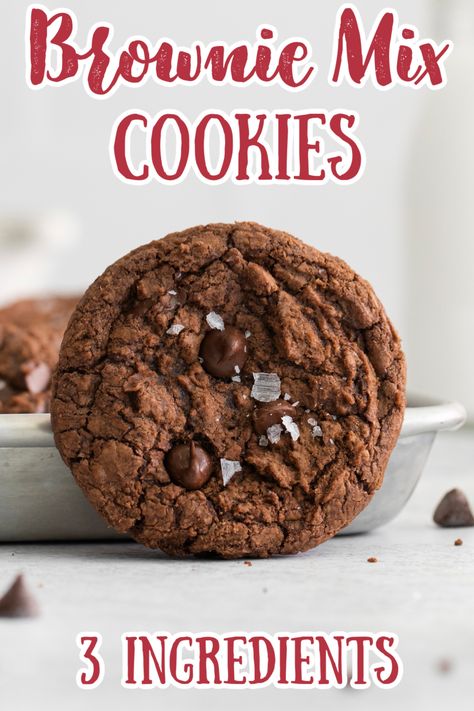 Brownie Mix Cookies -These brownie mix cookies are soft and fudgy with a crisp edge and puddles of warm chopped chocolate. You can have these cookies ready to go with only 3 ingredients and 20 minutes! Brownie Cookie | Brownie Recipes | Chocolate Cookies | Chocolate Desserts #chocolate #brownies #cookies Ghiradelli Brownie Mix Cookie Recipes, Brownie Cool Whip Cookies, Fudge Brownie Mix Cookies, Brownie Cookies From Mix Boxes Recipe, Cookies Made With Brownie Mix Simple, Box Brownie Cookies, Cookie Brownie Recipes, Brownie Mix Cookie, Brownie Cookies From Mix Boxes