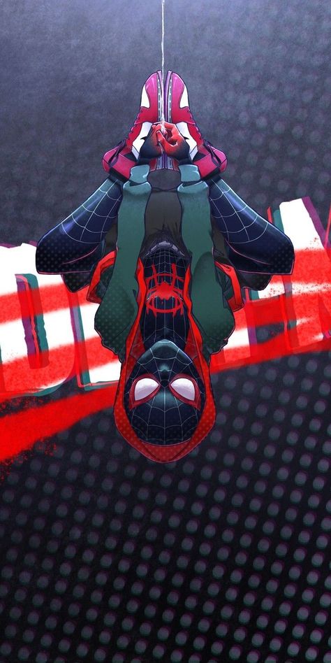 Miles Morales Hanging Upside Down, Spiderman Fanart Miles Morales, Spiderman Upside Down, Across The Spider Verse Wallpaper, Spider Man Wallpapers, Spider Verse Wallpaper, Spiderman Wallpapers, All Spiderman, Spiderman Miles