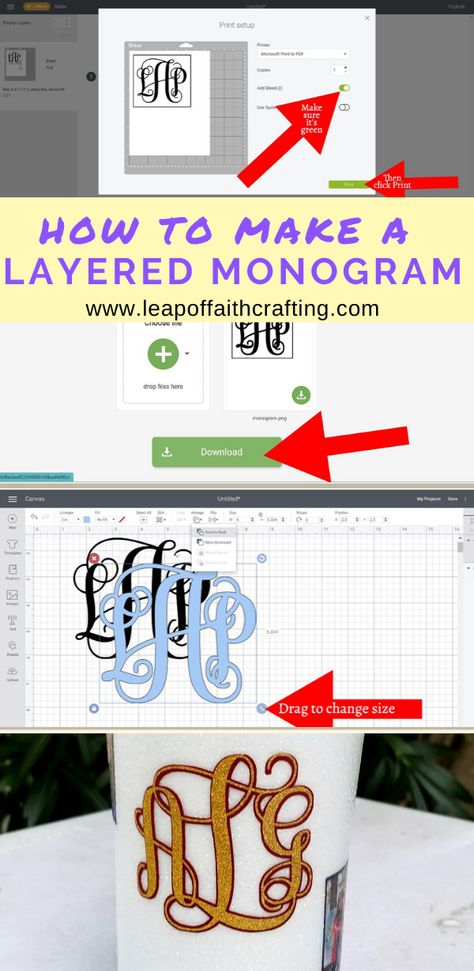 Learn how to make shadow layers in Cricut Design Space.  A layered Monogram stands out so much more on tumblers or personalized mugs.  Full step by step and video tutorial on using the Monogram It app and then creating the shadow layer. Monogram Cricut, Cricut Monogram, Homecoming Mums Diy, Maker Project, Work Diy, Monogram Alphabet, Cricut Fonts, Craft Corner