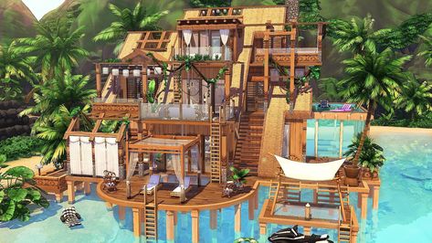 Sims 4 Beach House, Dream Beach House, Lotes The Sims 4, The Sims 4 Lots, Underwater House, Beach Mansion, Die Sims 4, Amazing Houses, Sims 4 House Plans