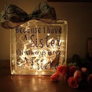 Sister gifts Sister Birthday gift for Sister Gift ideas Lighted Glass block Sister wedding gift Sister glass blocks with lights Diy Gifts Sister, Sister Gifts Diy, Sister Birthday Presents, Unique Gifts For Sister, Sister Wedding Gift, Little Sister Gifts, Diy Gifts For Mom, Gifts For Your Sister, Glass Block