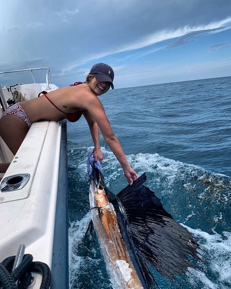 Nice sailfish caught by this fisher gal on our deep sea fishing charter out of Fort Lauderdale. It's summer and the sailfish bite is HOT! www.NewLattitude.com