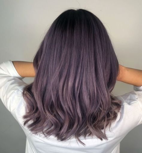 Ash Violet Balayage, Ash Brown Purple Balayage, Soft Purple Hair Color, Lavender Balayage Hair, Smoky Violet Hair Color, Ash Lavender Hair Balayage, Professional Purple Hair, Smokey Mauve Hair, Ash Purple Hair Balayage